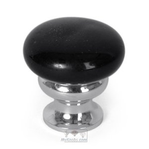 Lews Hardware Knobs Collection - 1 1/4" (32mm) Diameter Glass Mushroom Knob in Black/Polished Chrome