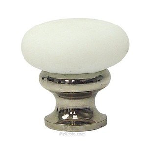 Lewis Dolin Decorative Hardware Inc. Knobs Collection - 1 1/4" (32mm) Glass Mushroom Knob in Frosted White/Polished Nickel