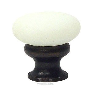 Lewis Dolin Decorative Hardware Inc. Knobs Collection - 1 1/4" (32mm) Glass Mushroom Knob in Frosted White/Oil Rubbed Bronze