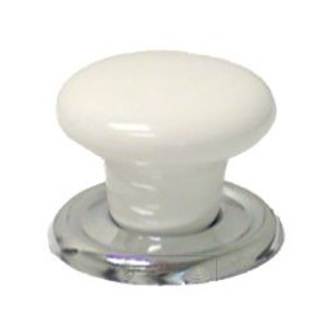 RK International - Porcelain - 1 1/4" White Porcelain Flat Top Knob with Chrome Backplate