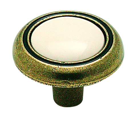 Burnished Brass W/ Light Almond Ceramic Knob 1 1/4"
