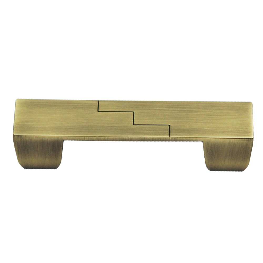 3 3/4" (96mm) Centers Zig Zag Rectangle Pull in Satin Antique Brass