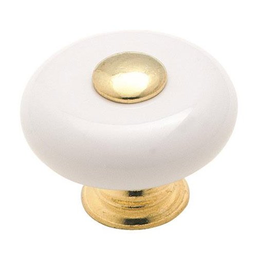 1 1/4" Diameter Knob in Polished Brass with White