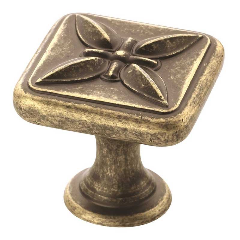 1 1/8" Square Knob in Weathered Brass
