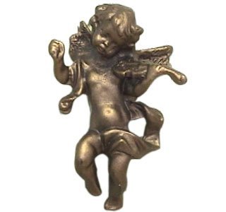 Large Cherub with Violin Knob in Pewter with Terra Cotta Wash