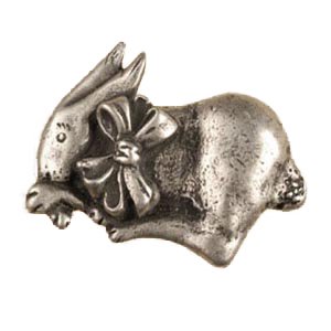 Anne at Home - Bunny with Bow Knob (Facing Left) in Pewter with Terra Cotta Wash