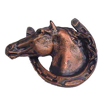Horse in Horseshoe Knob in Brushed Natural Pewter