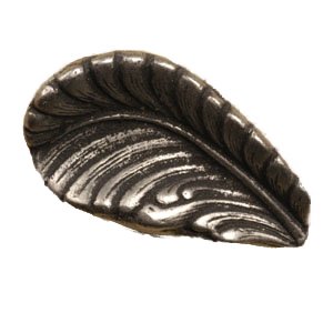 Swirl Leaf Knob (Small Curving Left) in Pewter with Verde Wash