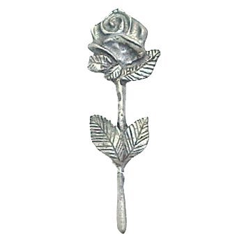 Rose with Stem and Leaves Knob in Brushed Natural Pewter