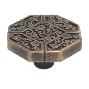 Asian Octagonal Knob - 2" in Black with Steel Wash