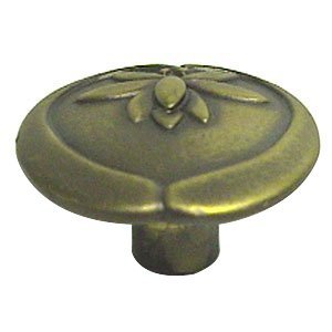 Asian Lotus Flower Knob Large in Black with Terra Cotta Wash