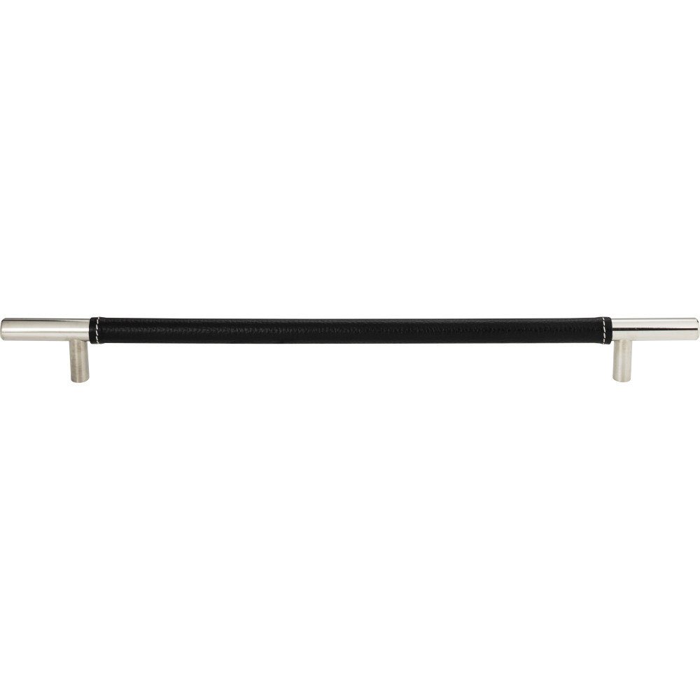 11 3/8" Centers European Bar Pull in Black Leather and Polished Chrome