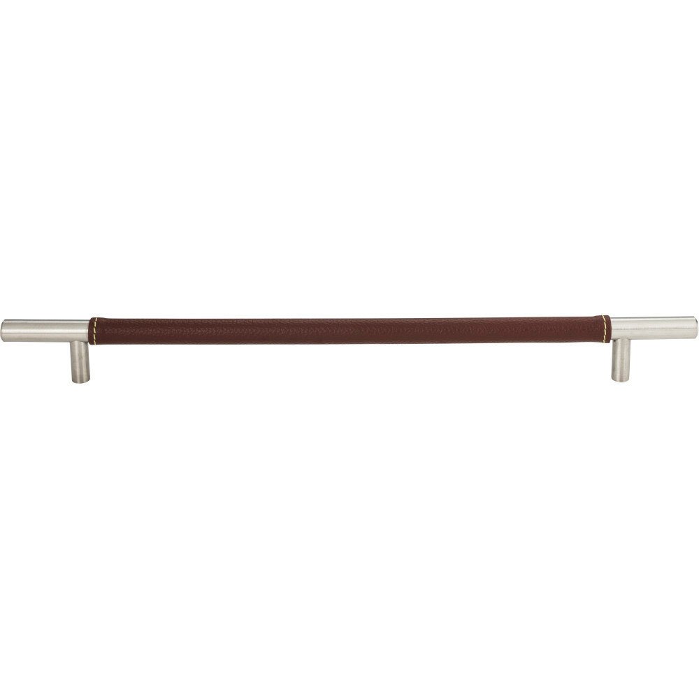 11 3/8" Centers European Bar Pull in Brown Leather and Stainless Steel