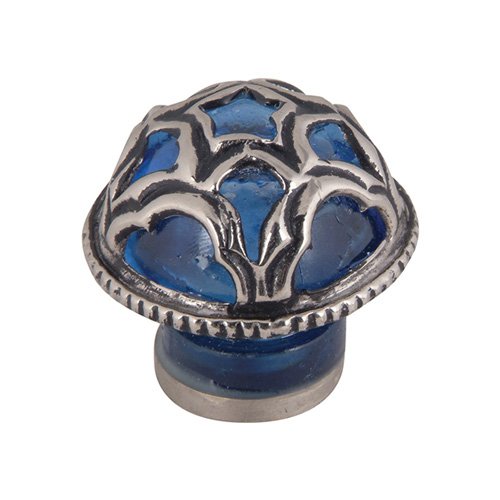 1 1/2" Moorish Knob in Blue Glass and Silver