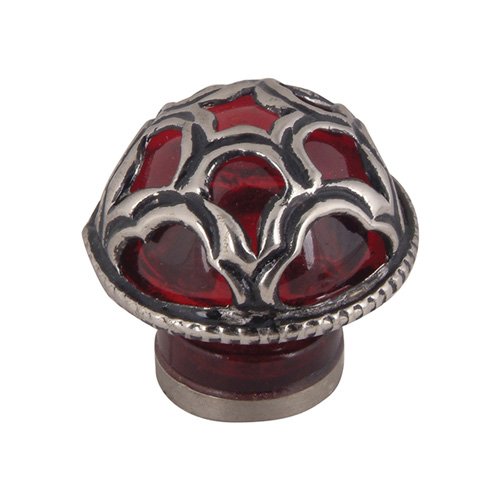 1 1/2" Moorish Knob in Red Glass and Silver