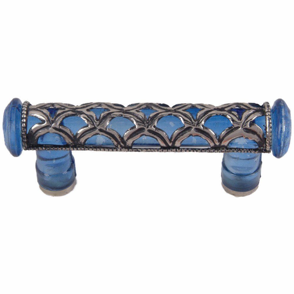 3" Centers Boutique Moorish Pull in Blue Glass and Silver