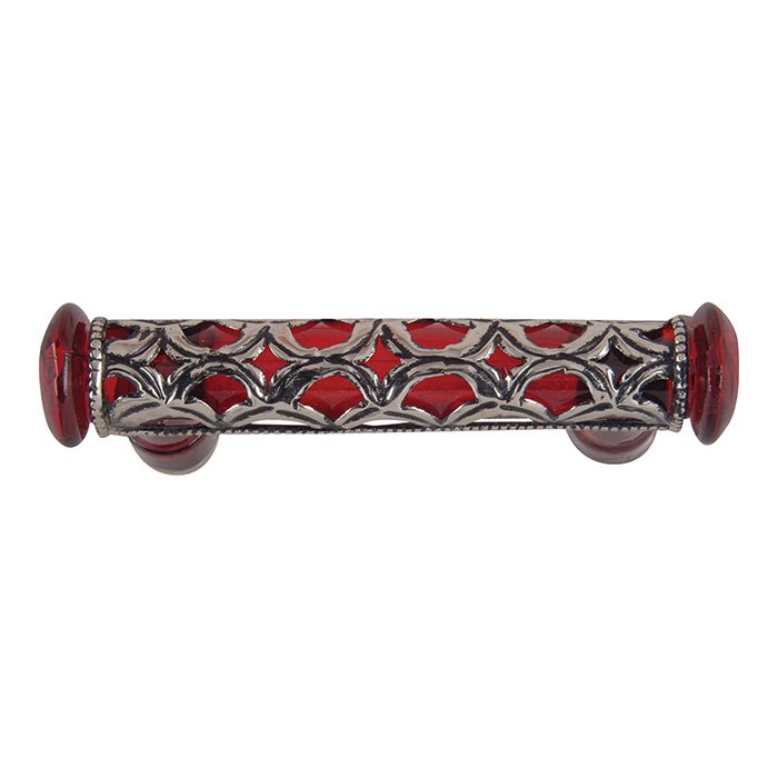 3" Centers Boutique Moorish Pull in Red Glass and Silver