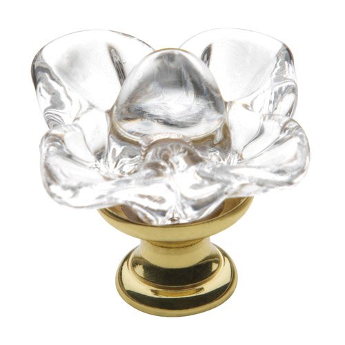 1 3/16" Diameter Flower Crystal Knob in Polished Brass