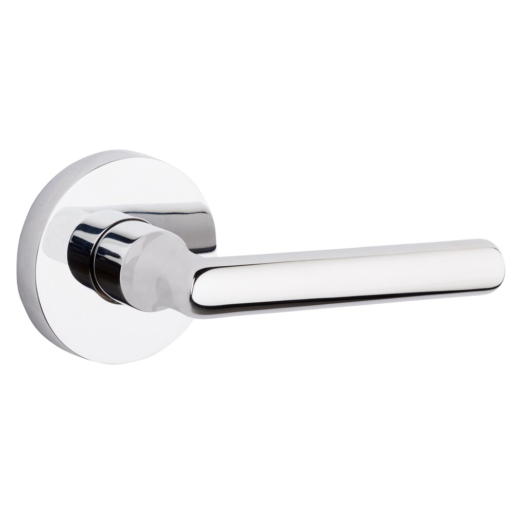 Privacy Door Lever with Contemporary Round Rose in Polished Chrome