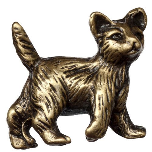 Cat Knob in Antique Brass