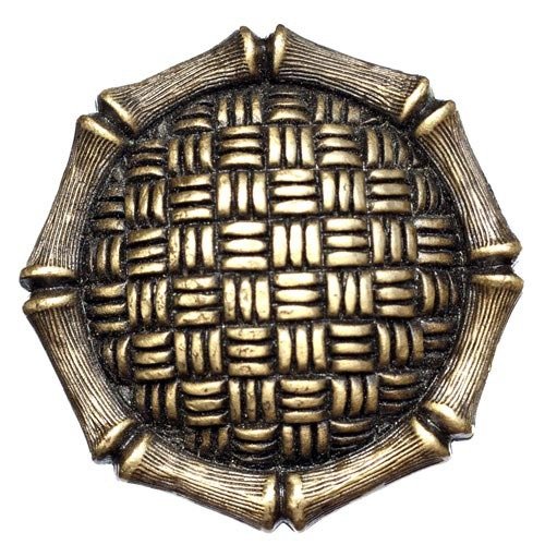 1 1/2" Diameter Woven Strands and Bamboo Knob in Antique Brass