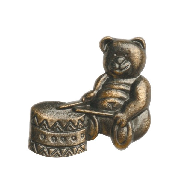 Bear with Drum Knob in Antique Brass