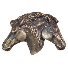 Double Horse Heads Knob in Antique Copper