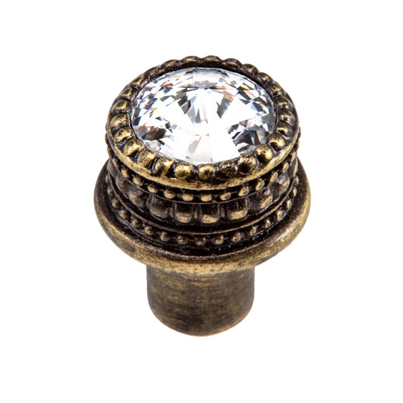 Medium Round Knob in Antique Brass with Vitrail Light Crystal