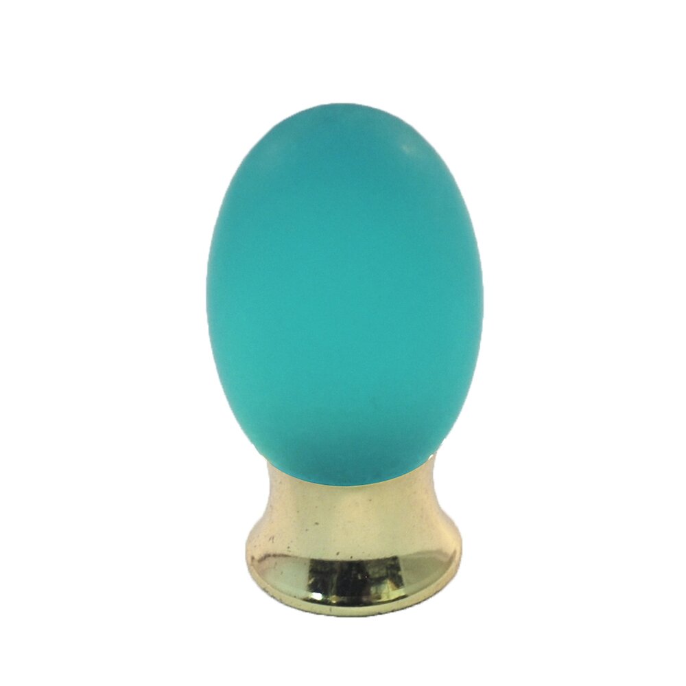 Polyester Colored Oval Knob in Turquoise Matte with Polished Brass Base
