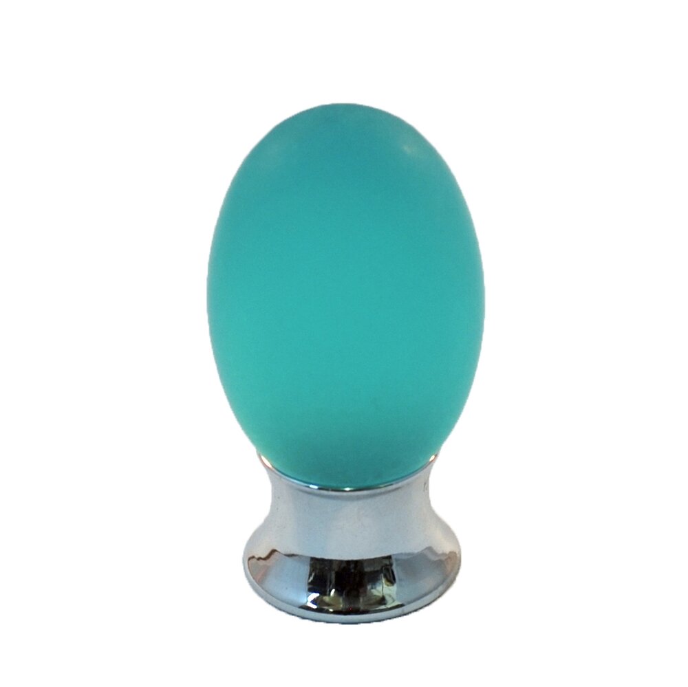 Polyester Colored Oval Knob in Turquoise Matte with Polished Chrome Base