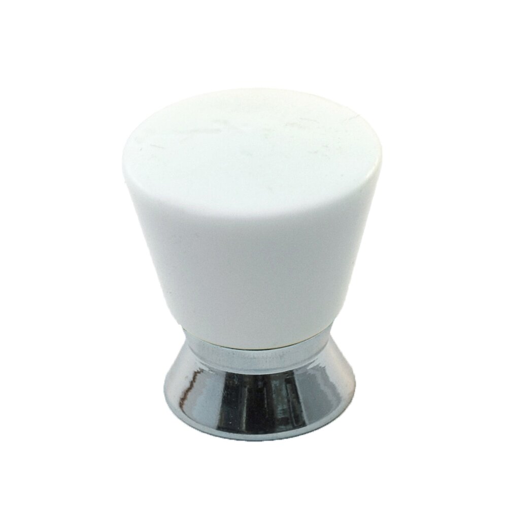 Polyester Colored Round Knob in White Matte with Polished Chrome Base