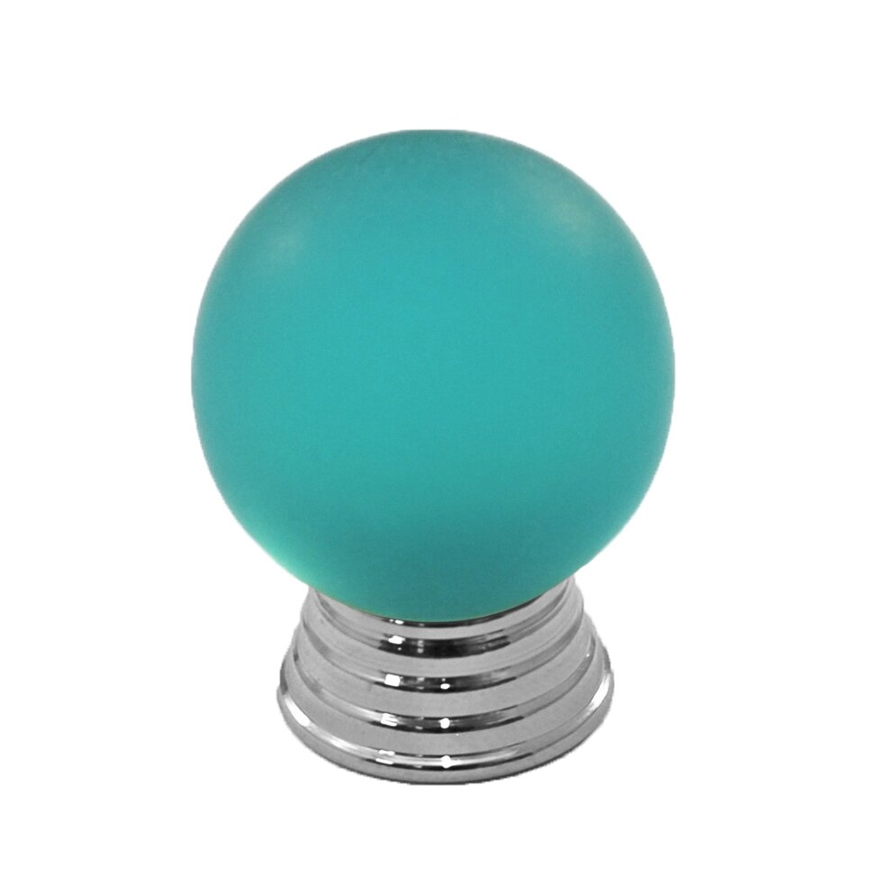 Polyester Sphere Knob in Turquoise Matte with Polished Chrome Base
