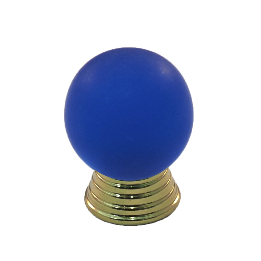 Polyester Sphere Knob in Blue Matte with Polished Brass Base