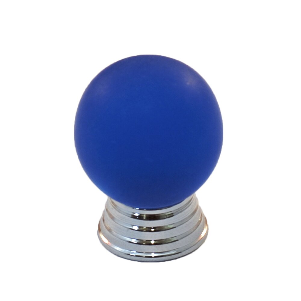 Polyester Sphere Knob in Blue Matte with Polished Chrome Base