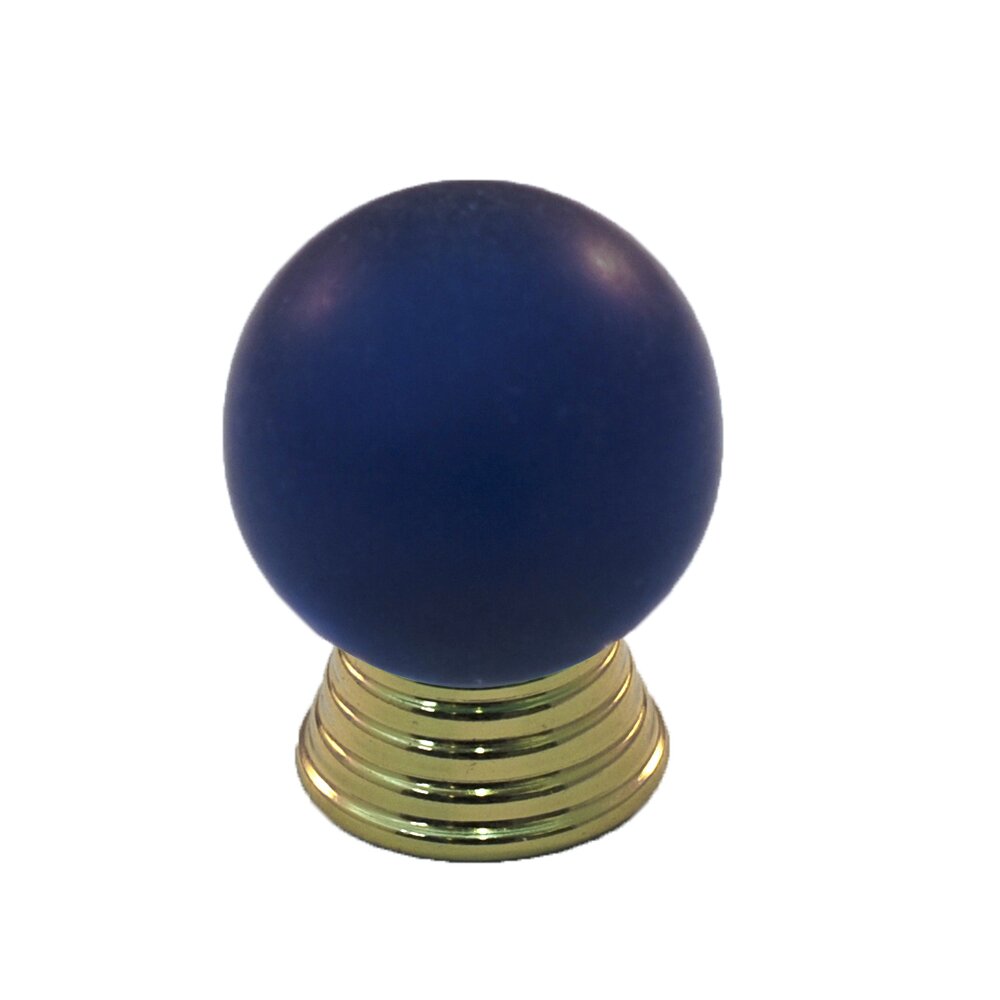 Polyester Sphere Knob in Cobalt Blue Matte with Polished Brass Base