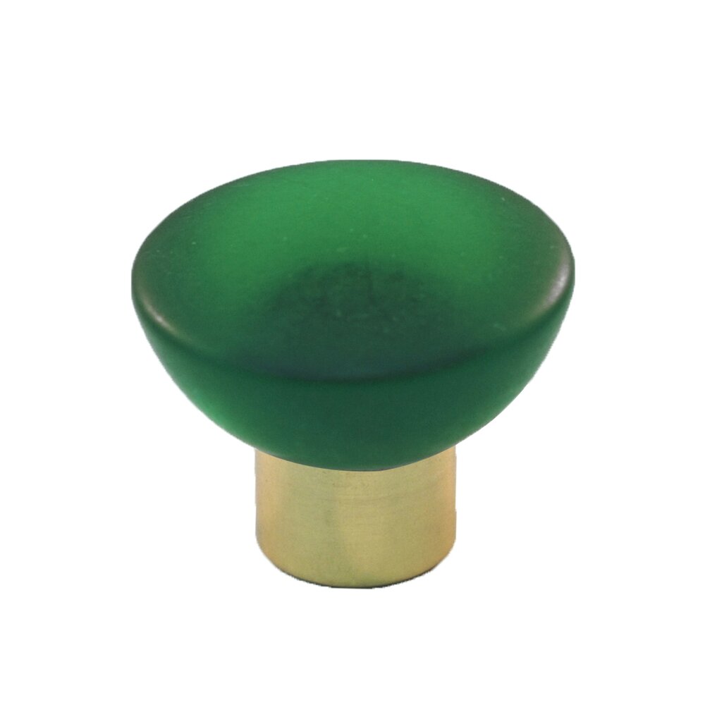 Polyester Round Knob in Green Matte with Polished Brass Base