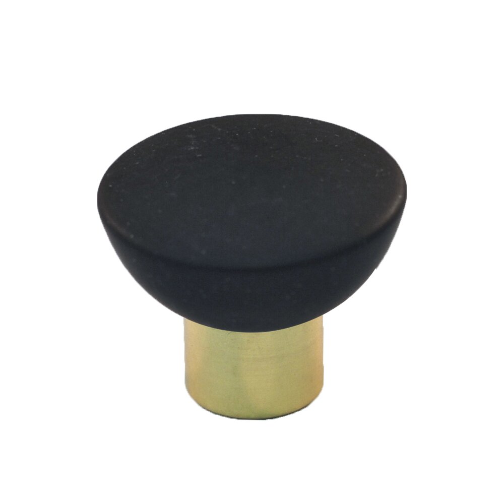 Polyester Round Knob in Black Matte with Polished Brass Base