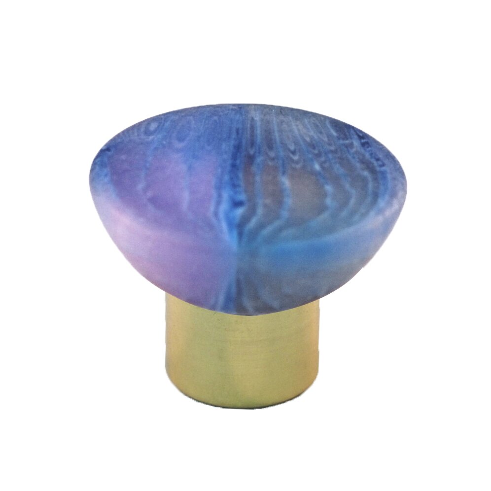 Polyester Round Knob in Matte Blue with Polished Brass Base