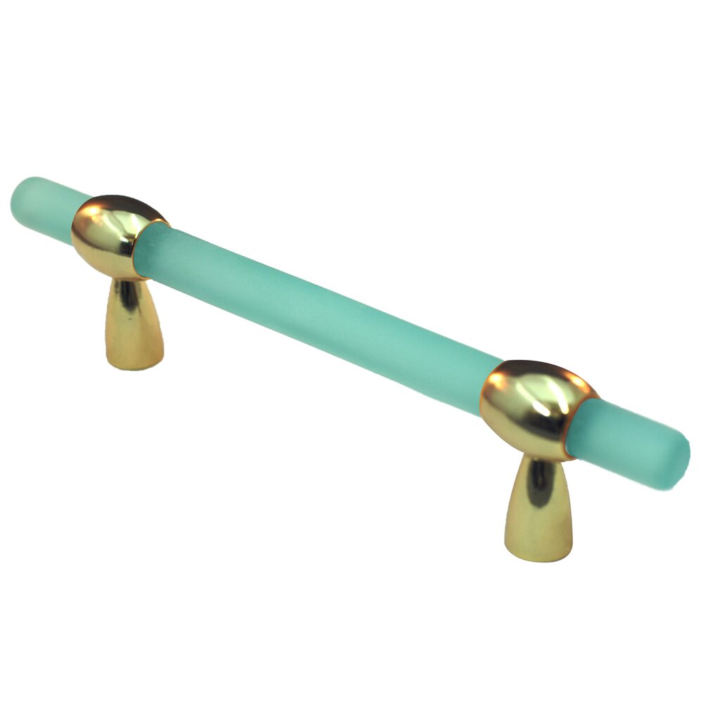3"- 4" Adjustable Polyester Pull in Turquoise Matte with Polished Brass Base