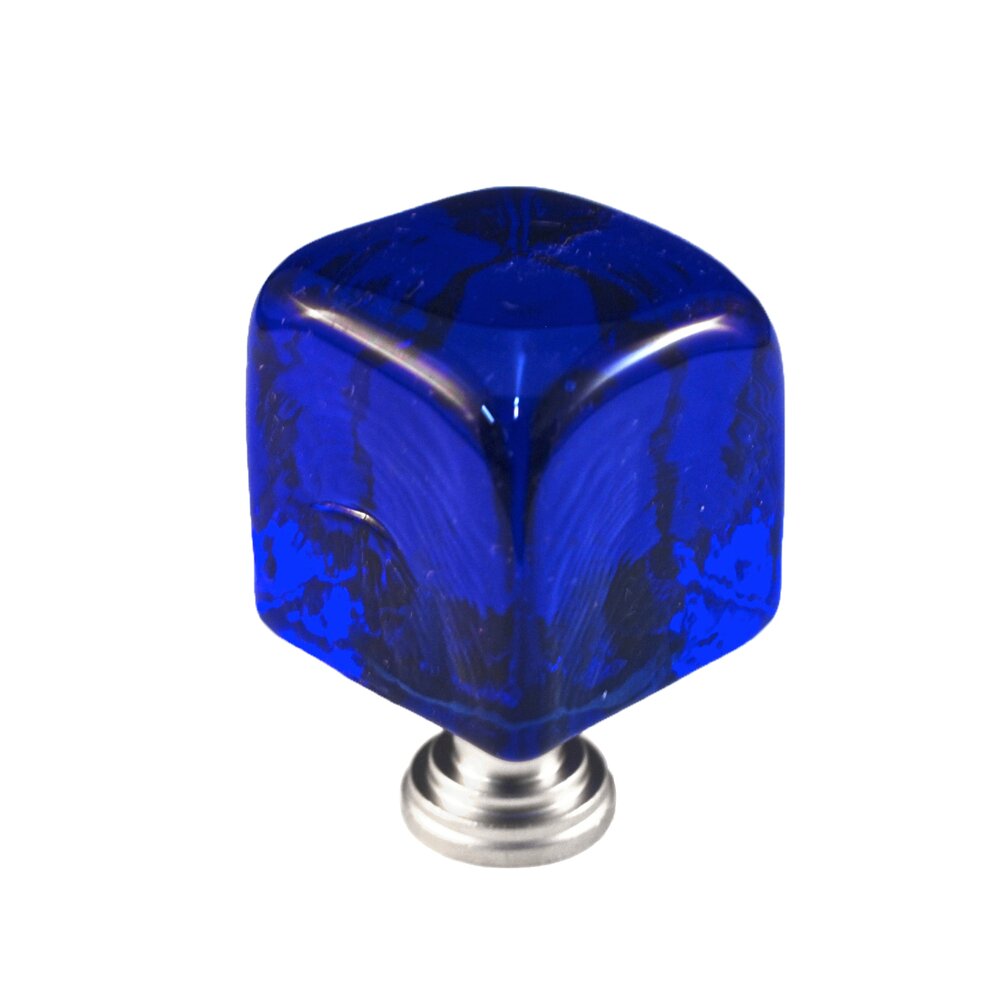Large Colored Cube in Blue Glass with Satin Nickel Base