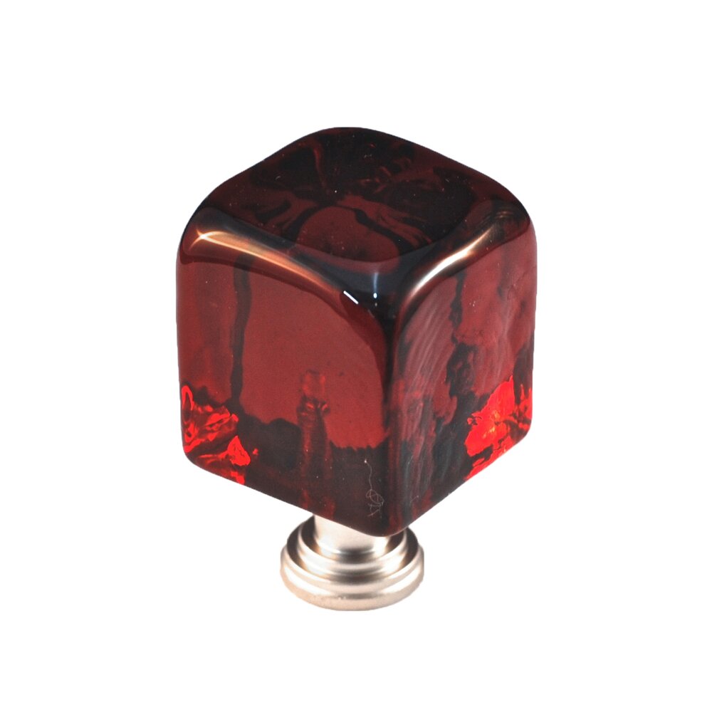 Large Colored Cube in Red Glass with Satin Nickel Base