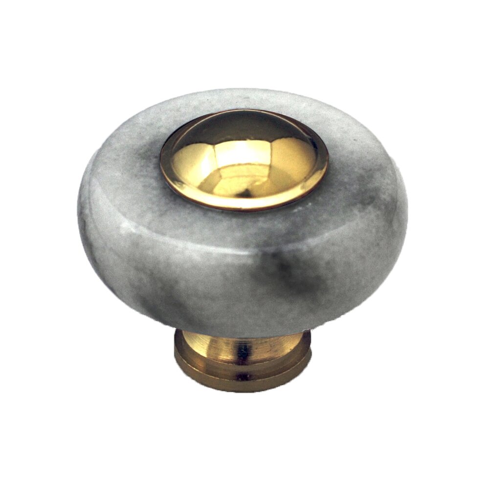 Circle Knob in White Stone with Brass