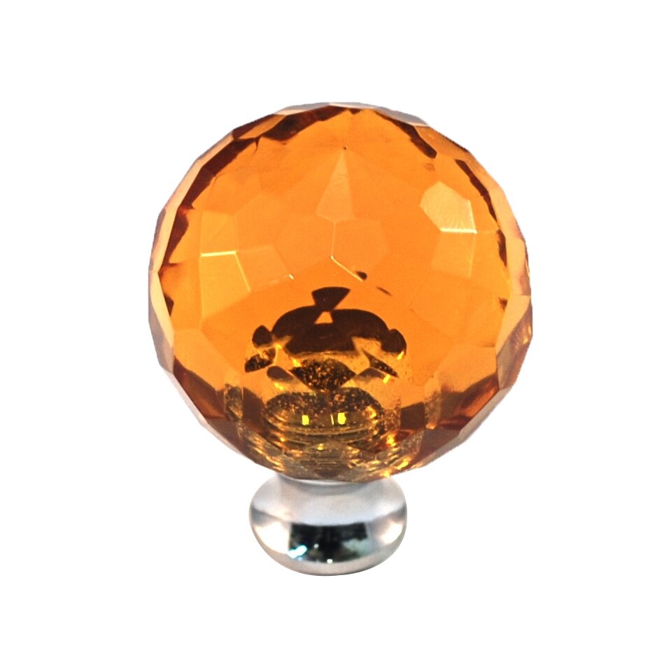 Round Colored Knob in Amber in Satin Nickel
