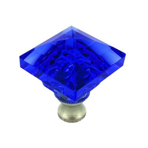 Beveled Square Colored Knob in Blue in Satin Nickel