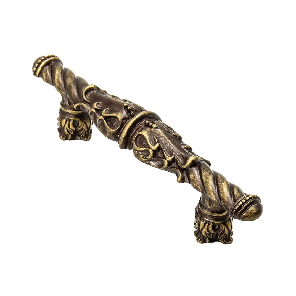 3" Center Romanesque Style Pull with Column Base in Soft Gold