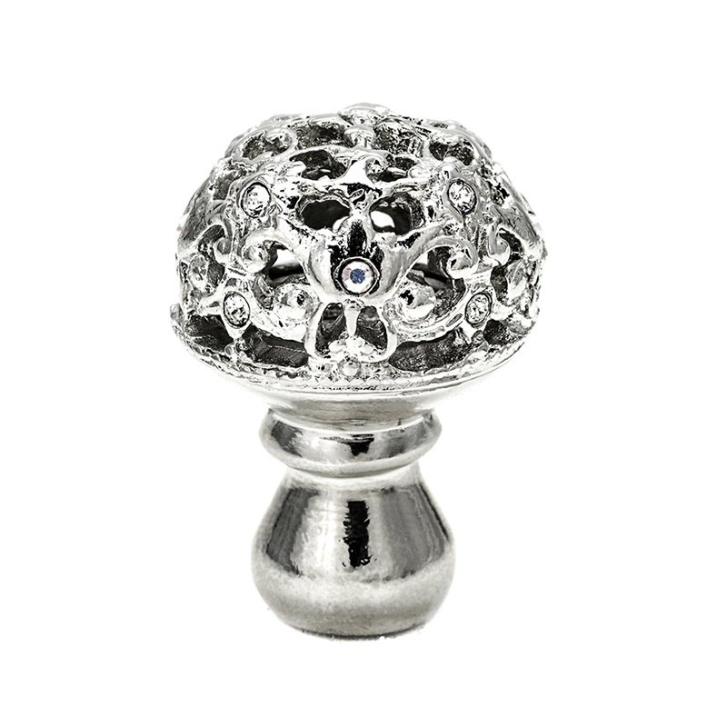 1 1/4" Diameter Medium Knob Full Round with 13 Swarovski Elements in Platinum with Crystal And Aurora Borealis