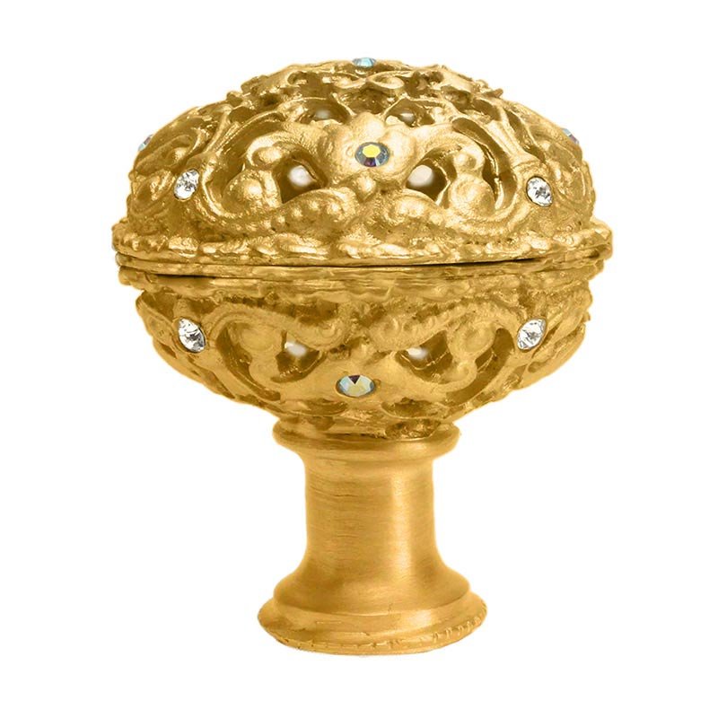 1 1/2" Diameter Large Knob Full Round with 17 Swarovski Elements in Satin Gold with Crystal And Aurora Borealis