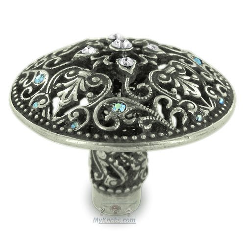 Large Juliane Grace Knob with Aquamarine & Clear "Swarovksi Crystals in Chalice
