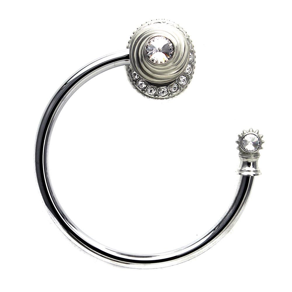 Large Towel Ring with Side Swarovski Crystals Right Small Backplate in Cobblestone with Aurora Boreal Crystal