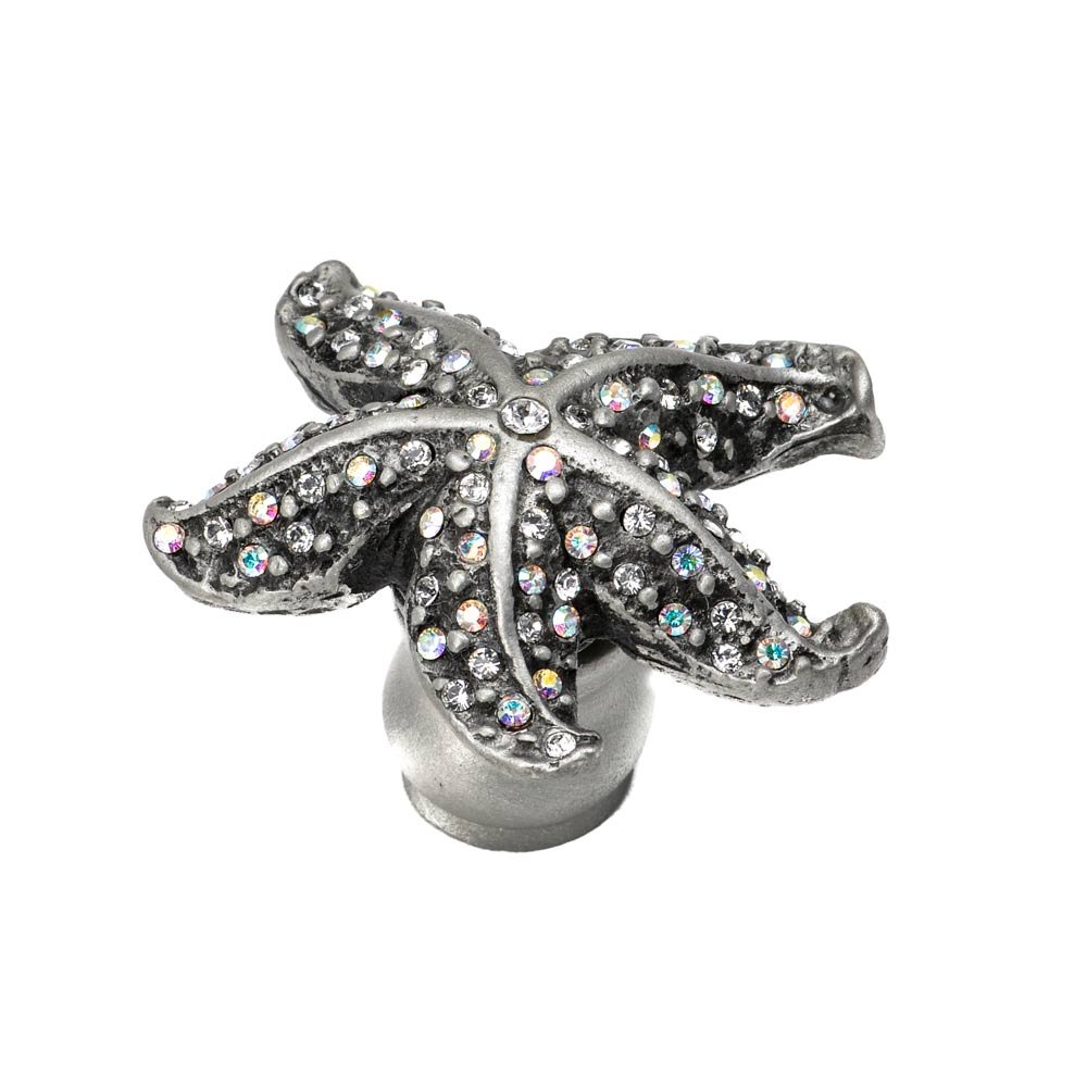 Starfish Small Knob Made With Swarovski Crystals in Soft Gold with Aquamarine